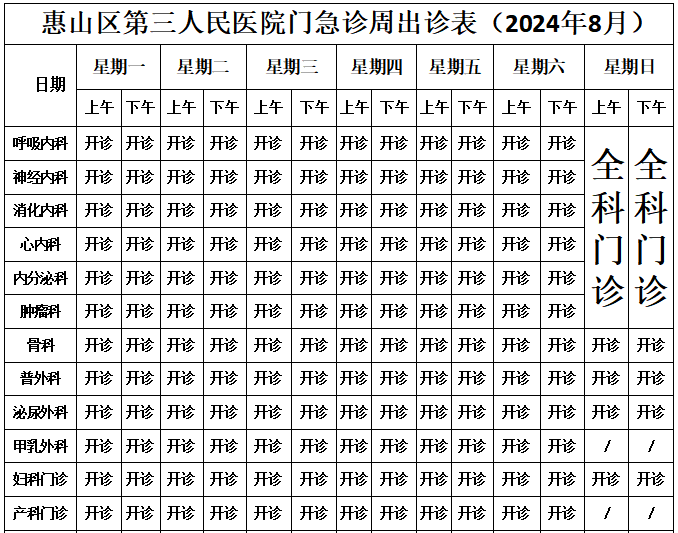 惠山三院 8月门急诊安排来啦!